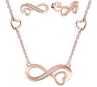 Yumilok-Collane da donna, collana e orecchini in argento sterling S925 con collana e orecchini con simbolo dell'infinito, collane d'amore traforata, orecchini con zirconi incastonati
