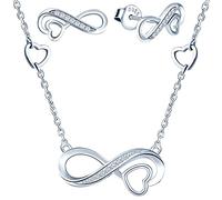 Yumilok-Collane da donna, collana e orecchini in argento sterling S925 con collana e orecchini con simbolo dell'infinito, collane d'amore traforata, orecchini con zirconi incastonati