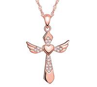 Yumilok - Collane da donna e ragazza, alla moda, in argento Sterling S925, con ciondolo a forma di cuore, con ali e croce, in oro rosa, lunghezza regolabile