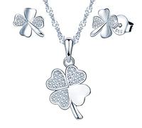 Yumilok-Collane da donna orecchini a perno in argento sterling S925, borchie a cuore traforate, collana con trifoglio portafortuna. Collane con zirconi incastonati
