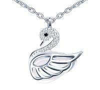 Yumilok Collane da donna S925 Argento animale cigno piuma ciondolo zirconi moda ciondolo fine per una persona cara per un amico adatto a tutte le occasioni