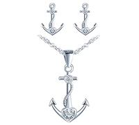 Yumilok-Collane da donne S925 Orecchini in argento sterling, orecchini con ancora in zirconia cubica, collana con ciondolo a cuore