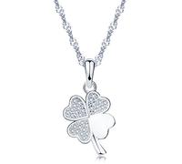Yumilok Collane in argento sterling Yumilok S925, collane da donne, ciondolo a forma di quadrifoglio portafortuna, zirconi incastonati con un cuore