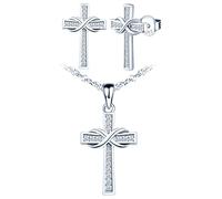 Yumilok-Cross Infinity Symbol Zircone Wings Combination S925 Orecchini in argento sterling Simbolo dell'infinito Ciondolo in argento sterling croce adatto per le donne