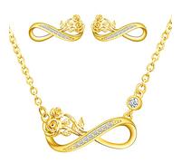 Yumilok-Donna Orecchini Collana Bouquet di Rose Zircone Infinity Simbolo Combinazione S925 Orecchini In Argento Sterling Collana In Argento Sterling Set Combinazione