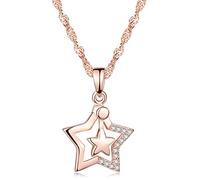 Yumilok Jewelry - Collana con ciondolo a forma di stella cava, in argento Sterling 925, con zirconia cubica, placcata in oro rosa