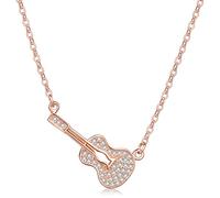 Yumilok Jewelry - Collana e ciondolo da donna in argento 925 con zirconi e chitarra, elegante collana corta, in argento Sterling, zirconia cubica, Argento sterling, Zirconia