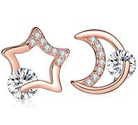 Yumilok Jewelry - Orecchini a perno in argento Sterling 925 placcato in oro rosa con zirconia cubica e luna vuota, ipoallergenici, per donna/ragazza