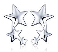 Yumilok Orecchini a clip in argento Sterling 925 con zirconi, a forma di stelle, ipoallergenici, ideali per donne e ragazze