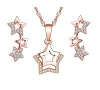Yumilok - Orecchini da donna, collana con ciondolo a forma di stella pentagram, con ciondolo a forma di luna e zirconi, set regalo per donne e ragazze in oro rosa