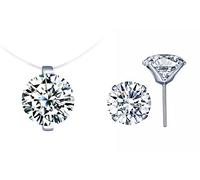 Yumilok, orecchini da donna, collana in nylon, catena con ciondolo con zirconi, solitario, set regalo per donne e ragazze, argento