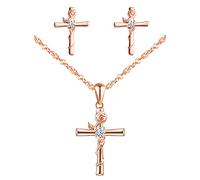 Yumilok-Orecchini da donna con ciondolo S925 in argento sterling con zirconi a croce con rose avvolte in argento sterling con orecchini a bottone