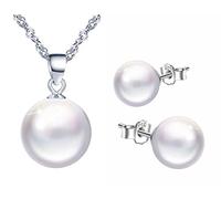 Yumilok Orecchini da donna con collana e perle, in argento Sterling 925
