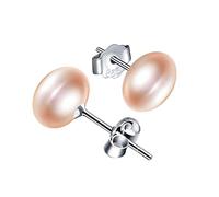 Yumilok Orecchini da donna in argento sterling 925, con perle d'acqua dolce, 8 mm, per ragazze, Argento sterling Zirconia cubica, Perla