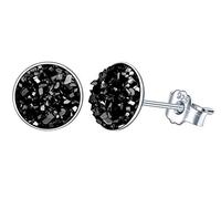 Yumilok - Orecchini da donna in argento sterling 925, rotondi, con cristalli, 8 mm, blu, nero, bianco, set di gioielli per ragazze, Argento sterling Zirconia cubica