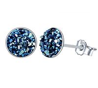 Yumilok - Orecchini da donna in argento sterling 925, rotondi, con cristalli, 8 mm, blu, nero, bianco, set di gioielli per ragazze, Argento sterling Zirconia cubica
