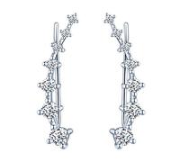 Yumilok Orecchini da donna per cartilagine, orecchino a morsetto, orecchino, orecchino a lobo, orecchino a clip, ear cuff, argento Sterling 925 con cristalli, per donne e ragazze, 3.0x0.6 cm, Argento