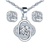 Yumilok - Parure con collana e orecchini da donna, in argento sterling 925, con fiori e zirconi