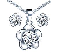 Yumilok, parure con collana e orecchini da donna, in argento sterling 925, con fiori e zirconi, regalo per tua mamma, tua moglie o una tua amica