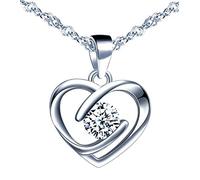 Yumilok - Parure di gioielli con collana e orecchini da donna, in argento sterling 925, con cuore e zirconi, Argento sterling