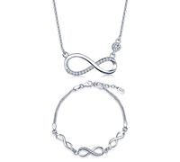 Yumilok Parure di gioielli da donna/ragazza: collana con ciondolo a forma di simbolo dell’infinito e bracciale con charm, in argento Sterling 925 e zirconi