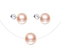 Yumilok Set di gioielli da donna con ciondolo e perline, orecchini in argento sterling 925, bianco, rosa, nero, oro, Argento sterling, Perla