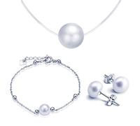 Yumilok Set di gioielli per donna e ragazza in argento Sterling 925 e perle composto da: bracciale, collana con ciondolo e orecchini