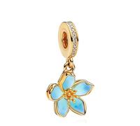 YUMINN Blue Cherry Blossom with Golden Rim Charms Argento 925 Sterling per Bracciali e Collane Perline Pendenti Regali di Gioielleria per le Donne