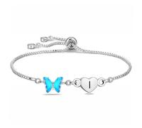 Yumioxa Braccialetti a forma di farfalla con lettere iniziali dalla A alla Z, regalo da donna, gioielli in argento per lei, gioielli con farfalla blu, braccialetti regalo di compleanno, 1.8cm, Acciaio