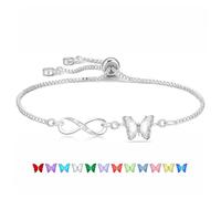 Yumioxa Braccialetto da donna con farfalla e simbolo dell'infinito, da 1 a 12 mesi, con pietra portafortuna, 1.8cm, Acciaio inossidabile, non
