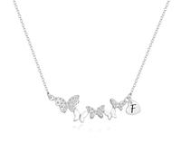 Yumioxa Donna Collana con Farfalle in Cristallo Lettere Nome Collana Donna Gioielli BlingBling Cristallo Lucido Colore Argento Collana A Catena Regolabile (F)