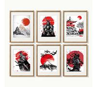 YUMKNOW Decorazione da parete artistica giapponese, senza cornice, 20,3 x 25,4 cm, set da 6, decorazione orientale asiatica moderna minimalista per soggiorno, samurai armatura guerrieri, poster per