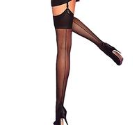 Yummy Bee - Silky Calze per Reggicalze Donna - Calze Velate con Cuciture Posteriori e Tacco Cubano - Taglia Forte 36-46 (Nero, M)