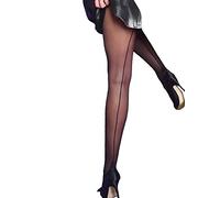 Yummy Bee - Silky Calze per Reggicalze Donna - Calze Velate con Cuciture Posteriori e Tacco Cubano - Taglia Forte 36-46 (Nero, L)