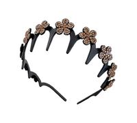 Yumneo Fascia per capelli ondulata, con fiori e strass, alla moda, accessorio per capelli da indossare tutto il giorno, per palestra formale, casual, lavaggio del viso, spa