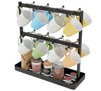 YUMORE Porta Tazzine da Caffè, Albero Porta Tazze Portatazze con 16 Ganci e Base Portaoggetti Supporto Espositore per Tazze da caffè per Cucina Ristorante Bar, Nero, Metallo, 42 * 15 * 41,5cm