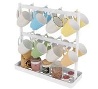 YUMORE Porta Tazzine da Caffè, Albero Porta Tazze Portatazze con 16 Ganci e Base Portaoggetti Supporto Espositore per Tazze da caffè per Cucina Ristorante Bar, Bianco, Metallo, 42 * 15 * 41,5cm