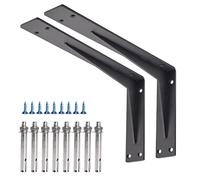 YUMORE Staffe di supporto per piano di lavoro, 350 x 200 x 50 mm, 5 mm di spessore, resistenti staffe di supporto per mensola a L, per mensole aperte fai da te, con hardware, nero, confezione da 2