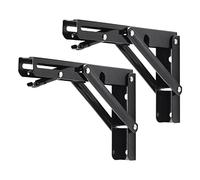 YUMORE Staffe Pieghevoli per Mensole 200mm,Reggimensola Pieghevole Nero Supporti per Mensole Pesanti Tavolo da Parete Salvaspazio fai-da-te Staffe Triangolari, Carico Massimo 136kg [2 Pezzi]