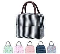 YumSur Borsa termica per pranzo, ufficio, pranzo, borsa per pranzo, freschezza, borsa per il trasporto, pasto pic-nic, impermeabile, isolato, per donna, uomo, a righe bianche nere