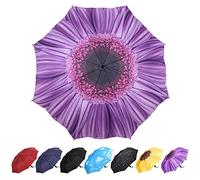 YumSur Ombrello Pieghevole Antivento, con Apertura e Chiusura Automatica a Pulsante, Ombrello Portatile compatto e leggero, Ombrello da Viaggio per Uomo e Donna, Violet Daisy