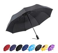 YumSur Ombrello Compatto, Ombrello pieghevole da viaggio automatico antivento con apertura automatica chiusa, manico gommato antiscivolo Leggero rinforzo portatile 10 nervature Nero
