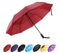 YumSur Ombrello da viaggio compatto, pieghevole, antivento, automatico, con apertura automatica, leggero e portatile, con 10 costole, manico antiscivolo per uomini e donne, colore rosso