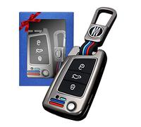 Yumzeco Cover Chiave Auto, 3 Tasti Silicone TPU Chiavi Copri Protezione Compatibile con VW Jetta Golf Polo MK7 Passat Skoda, Lega di Zinco Chiave Custodia Telecomando Auto con Portachiavi(Grigio)