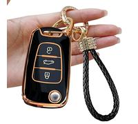 Yumzeco Cover per Chiave Auto, 3 Tasti Silicone TPU Chiavi Copri Protezione Compatibile con Hyundai I30 ix35 Verna Elantra Carens Sportage, Custodia per Telecomando Chiave Auto con Portachiavi(Nero)