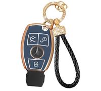 Yumzeco Cover per Chiave Auto, 3 Tasti Silicone TPU Chiavi Copri Protezione Compatibile con Mercedes Benz A B C E S R G M CLA GLA GLC GLK, Custodia per Telecomando Chiave Auto con Portachiavi(Nero)