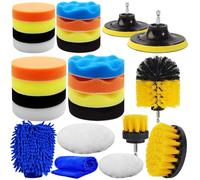 Yumzeco Kit Lucidatura Auto e Pulizia Auto 25 Pezzi con Set di Spazzole per Trapano e Kit Lucidatura Spugne 3 e 4 Pollici per Lucidatrice, Panno Microfibra Guanto Lavaggio per Lavaggio