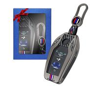 Yumzeco Lega di Zinco Cover Chiave Auto,Compatibile con BMW 5 7 Series G30 G31 X3 X4 Chiave Custodia Telecomando per Modello in Fibra di Carbonio Chiavi Copri Protezione con Portachiavi Grigio