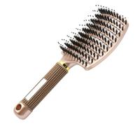 YUNAI spazzola per capelli in setola di cinghiale, pettine curvo antistatico per asciugare i capelli più veloci, adatto a uomini e donne per nutrire i capelli e massaggiare il cuoio capelluto(D'oro)
