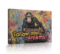 YUNART Arte murale in stile Banksy in tela graffiti di strada Segui i tuoi sogni poster di Gorilla per casa decorazione del soggiorno 35x52cm